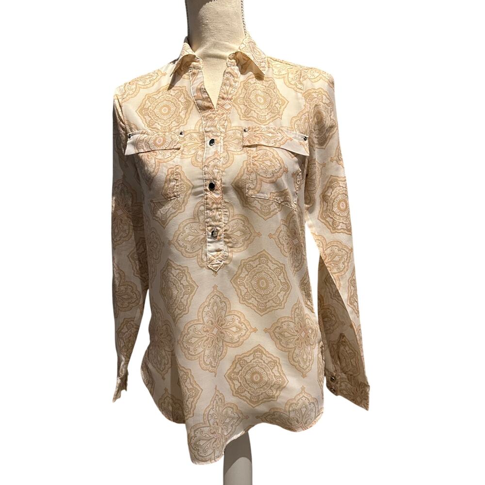 White House Black Market Size 2 Long Sleeve Blouse Office Business Boho Femme